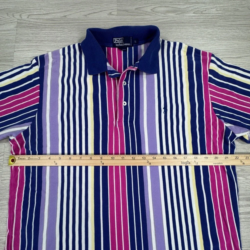 Polo Ralph Lauren Mens Polo Shirt Large Vertical Stripe Blue Pink Cotton Large